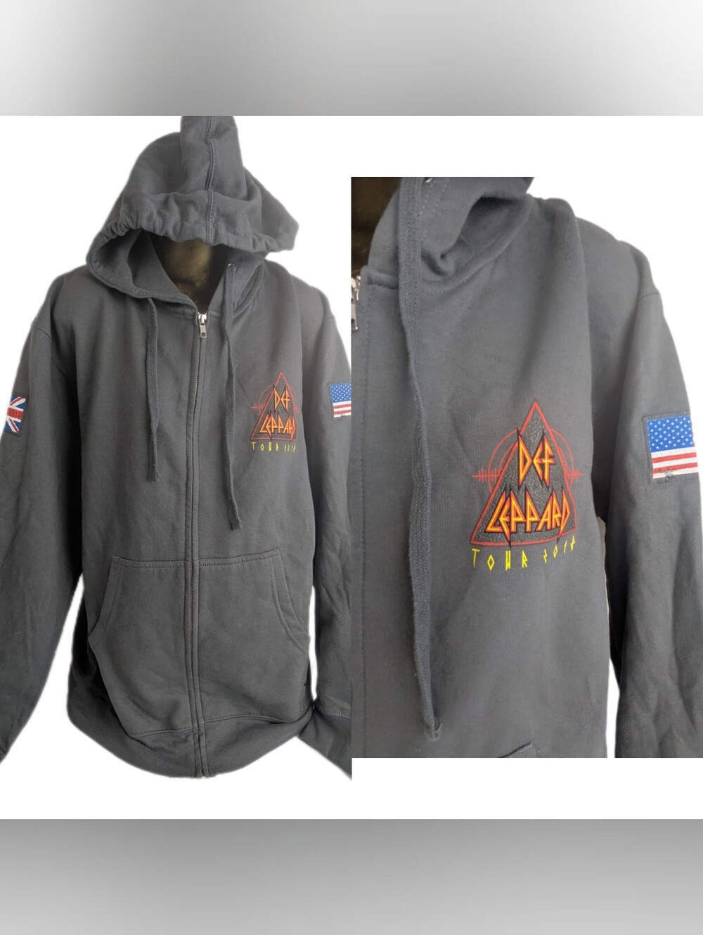 Def Leppard 2019 World Tour Taupe Grey Front Zip Hoodie Large